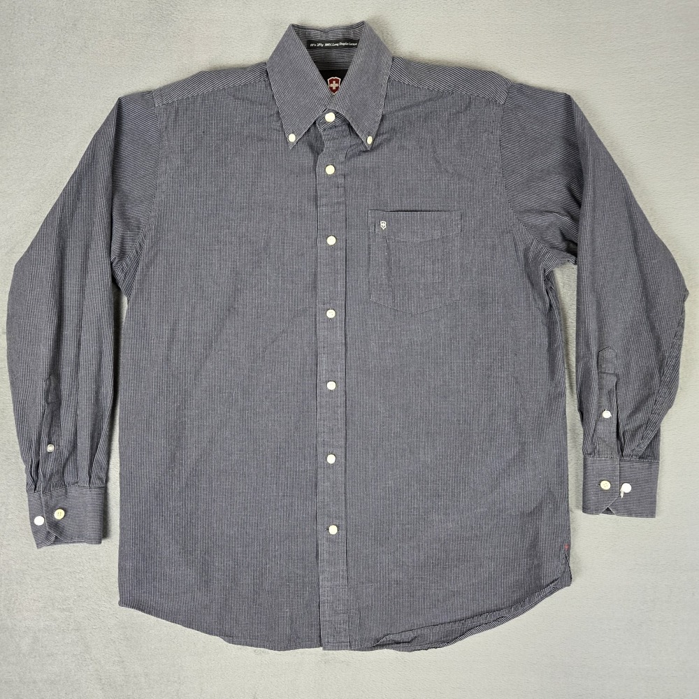 Victorinox Shirt Mens Small‎ Gray Plaid Button Down Long Sleeve 2ply Cotton